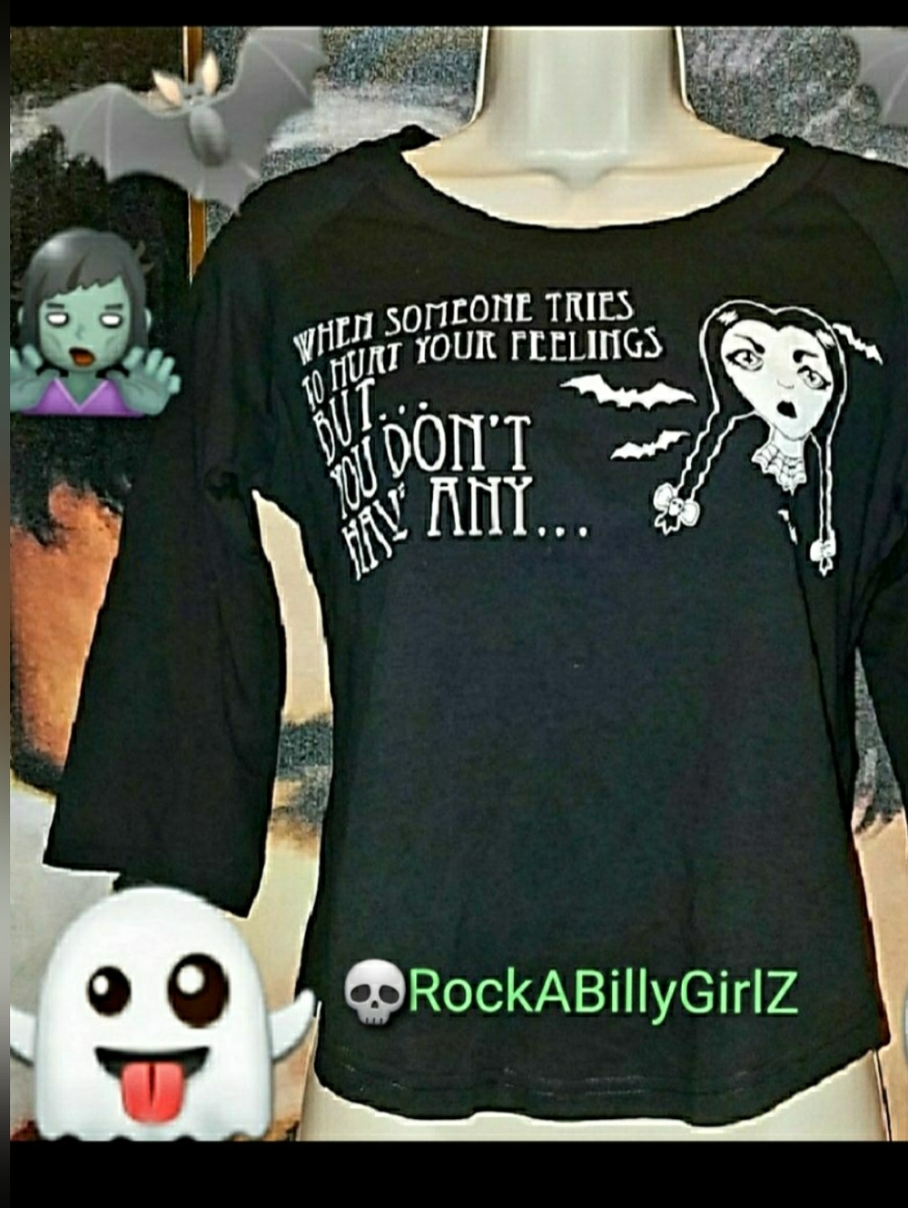 Too Fast Wednesday Addams Dead Inside No Feelings One Off Design 3/4 Sleeve Top